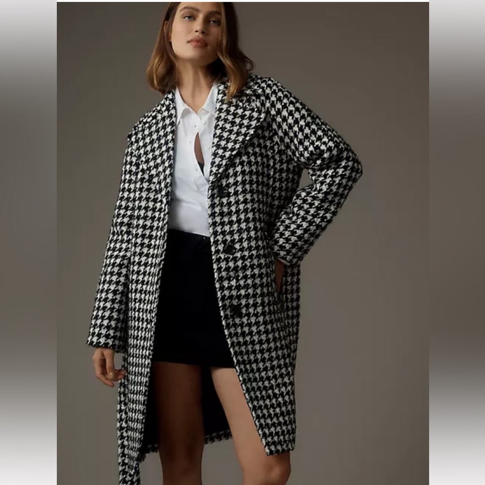 Brooks Black and White Checkered Trench Wool blend Coat Mom core